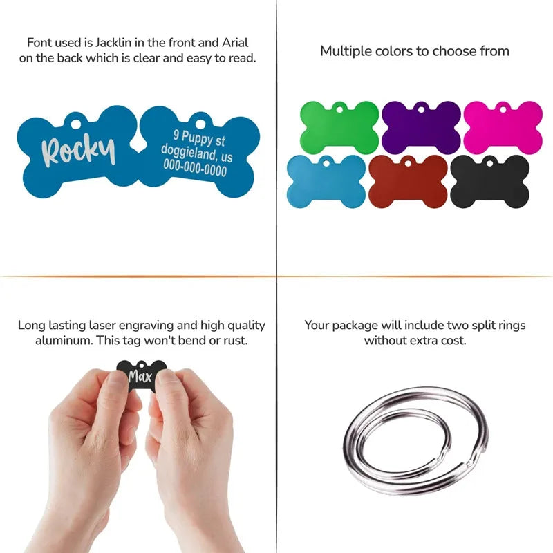 Personalized Pet ID Tag for Dogs & Cats - Deep Engraved Aluminum Collar Nameplate with Free Engraving |  Address, Number