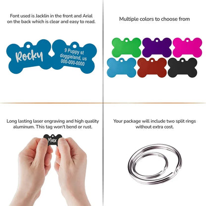 Personalized Pet ID Tag for Dogs & Cats - Deep Engraved Aluminum Collar Nameplate with Free Engraving |  Address, Number
