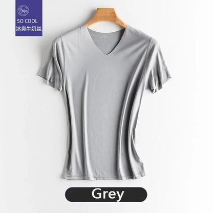 Men's Ice-Silk V-Neck T-Shirt – Seamless Breathable Sports Tee (M–5XL)