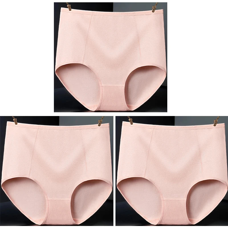 3pcs Pure Cotton Brief Female Solid Panties Girls High Waist Comfort Underpants Lady Plus Size Underwear Women Ventilate Pantys