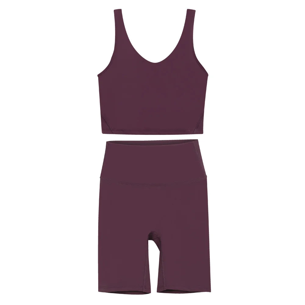 2026 Yoga Women's Bra With U-shaped Back Sets Fitness Running Summer Breathable Quick Drying Fixed Vest Five-point pants