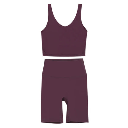 2026 Yoga Women's Bra With U-shaped Back Sets Fitness Running Summer Breathable Quick Drying Fixed Vest Five-point pants