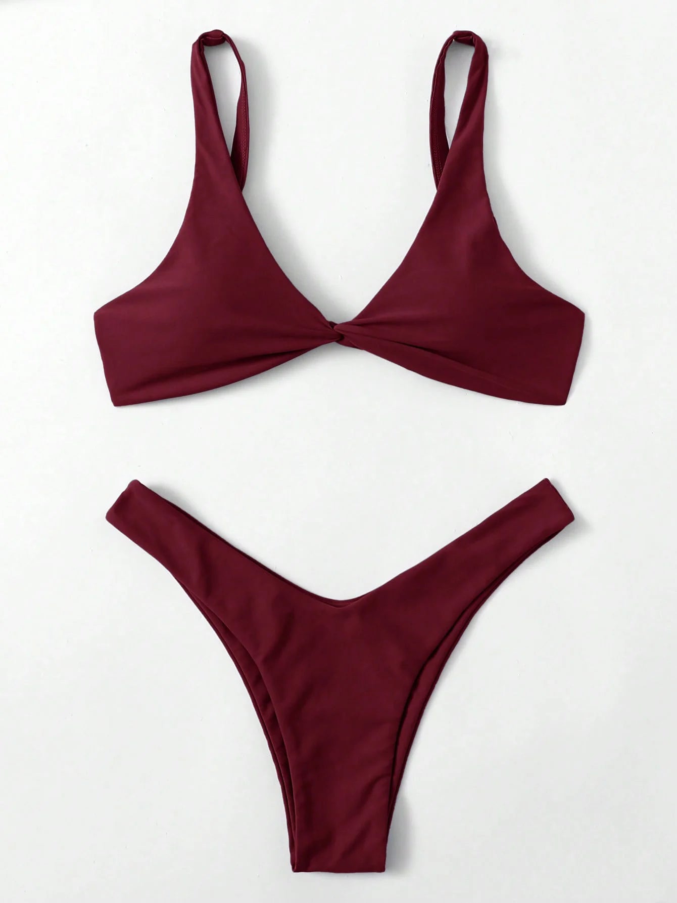 Solid Tie Bikini Set - Padded Push-Up High Leg Brazilian Swimsuit for Women - ZOOMNSTORE