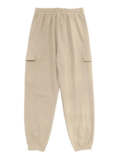 Men's Cotton Linen blend Cargo Jogger Pants Elastic Waist Drawstring Multi Pockets Casual Breathable Streetwear Trousers for Men