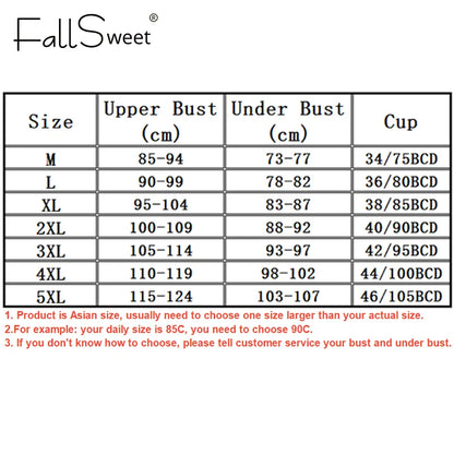 FallSweet Women Push-Up Seamless Bra Plus Size Wireless Bralette Adjust Straps Full Cup Breathable Lingerie Intimates Underwear
