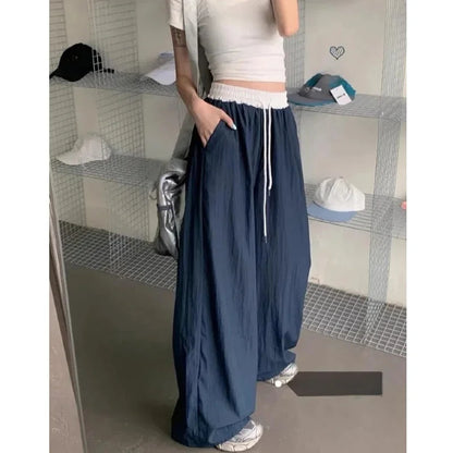 Y2K Black Striped Women Cargo Pants Korean Fashion Wide Leg Baggy Trousers Streetwear Autunm Harajuku Hip Hop Oversized Loose