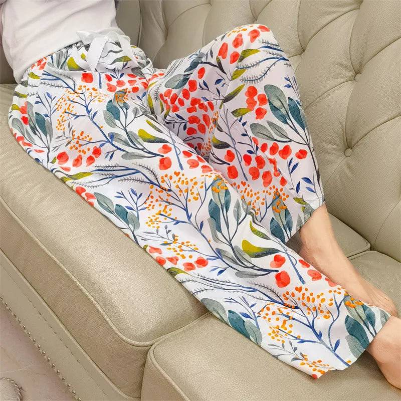 Women Cotton Casual Trousers Summer Loose Pajamas Home Pants Thin Wide Leg Pants Fashion Oversized Sleep Bottoms Korean Pants