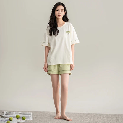 Couple Pajamas Set Summer Short-Sleeved Sleepwear 100% Cotton Men and Women Pyjamas