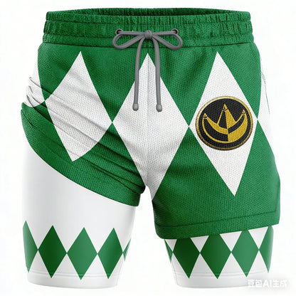 Bandai Periphery Power Rangers Men's Double Layer 2-In-1 Performance Gym Shorts Summer Quick-Dry Comfy Lightweight Beach Shorts