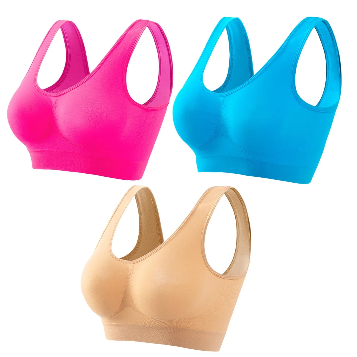 3Pcs/Set Women Seamless Knit Tank Sports Bra Solid Color Bralette Top Wide Strap Integrated Lining Without Pads Lingerie S-5XL