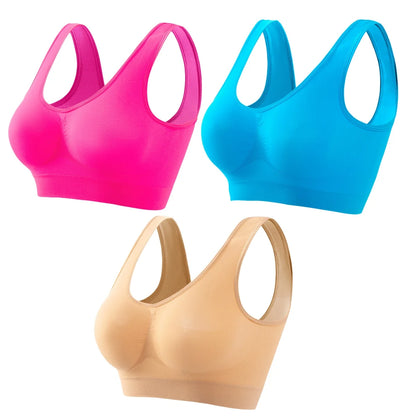 3Pcs/Set Women Seamless Knit Tank Sports Bra Solid Color Bralette Top Wide Strap Integrated Lining Without Pads Lingerie S-5XL