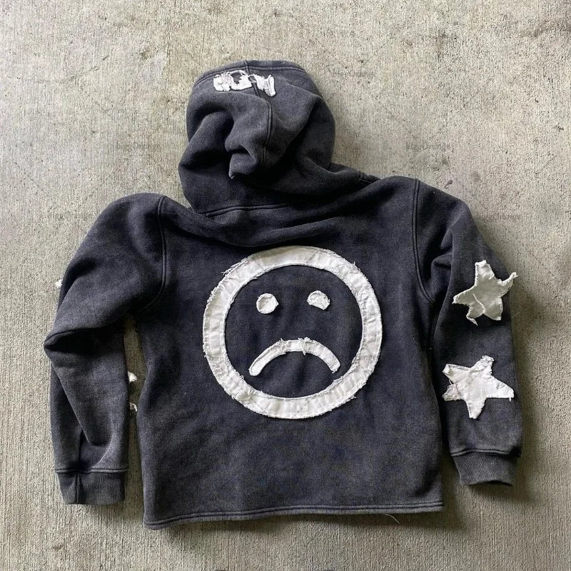 Autumn And Winter Hoodie Patchwork Letter Star Pattern Long Sleeved Pullover Hoodie Harajuku Fashionable Loose Versatile Jackets
