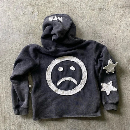 Autumn And Winter Hoodie Patchwork Letter Star Pattern Long Sleeved Pullover Hoodie Harajuku Fashionable Loose Versatile Jackets