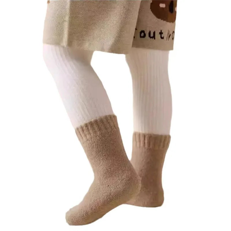 Winter 30% Wool Cashmere Warm Furry Kids Sock Chic Solid Color Calf Sock for Children Thicken Fleece Wool Autumn Warm Stockings