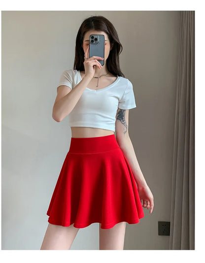 Summer Women's Skirts Fashion Sexy Mini Elastic Pleated Sun Skirts For School Girl Uniform Korean Black High Waist Tennis Skirts