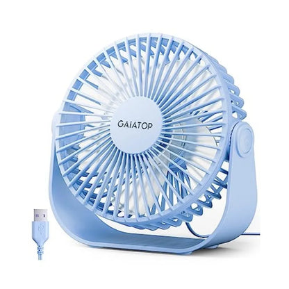 USB Desk Fan, 3 Speeds Strong Airflow, 5.5 Inch Portable 90° Rotate Quiet Cooling, Small Personal Table Fans for Bedroom Home O