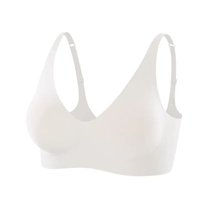 Plus Size Wireless Bra - Seamless Push Up Padded Plunge Bra with Adjustable Straps