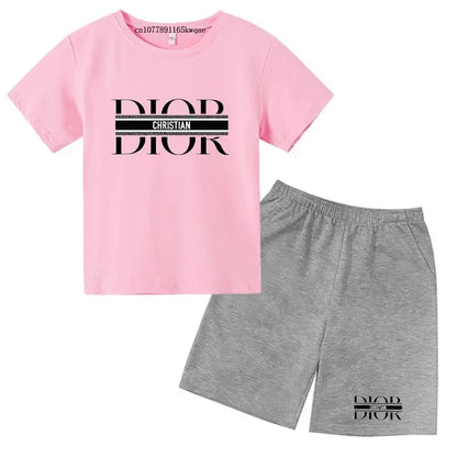Summer Short Sleeve T Shirt +shorts 2 Piece Set Children Clothes Luxury Brand Print Sport Casual Fashion Boy Girl Kid Tracksuit
