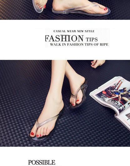 Hot Transparent Beach Sandals Korean Version Female Jelly Crystal Clip On Flip Flops Summer Student Outfit Leisure Flat Bottom