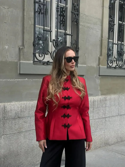 Elegant Satin Coat – Women's Satin Jacket With Cinched Waist & Button Closure