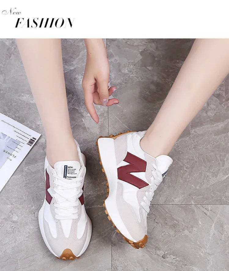 Women's Dad Sneakers - Thick-Soled Lace-Up Casual Shoes | Breathable Fabric Upper