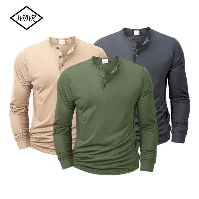 Mens Long Sleeve Henley V-neck Lightweight Long sleeves Casual Cotton Slim Fit Basic Loose Fitness Sports Breathable Top