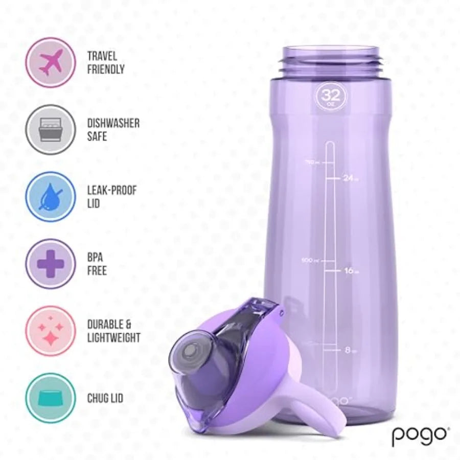 32oz Plastic Water Bottle with Chug Lid and Carry Handle, Reusable, BPA Free, Dishwasher Safe, Perfect for Travel, School, Outd
