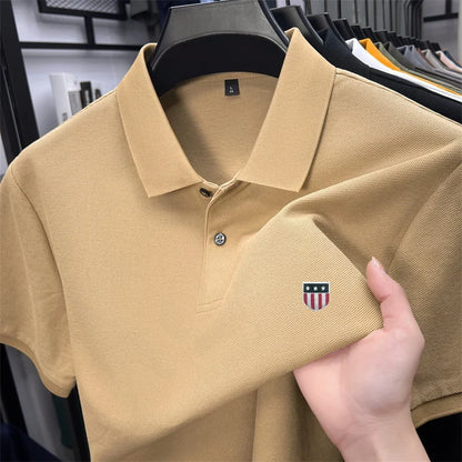 Men's Summer Luxury 100% Cotton Polo Shirt, Lapel Print Short Sleeve T-shirt, Breathable Business Casual Menswear
