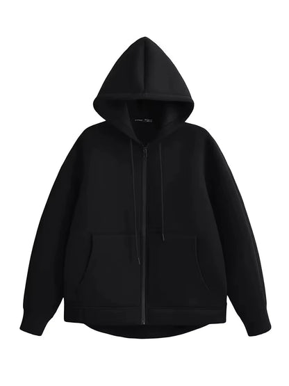 Women's Zipper Hoodie - Oversize Sweatshirt Casual Outerwear Coat With Double Pockets