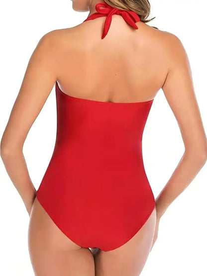 2026 Ruched Halter Swimsuit Women One Piece Sexy High Neck Swimwear Female Solid Bathers Bathing Swimming Suit Summer Beachwear