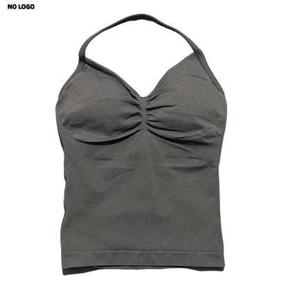 Women Yoga Vest - Longline Strappy Top | Breathable Fitness Tank Top Open Back Halter