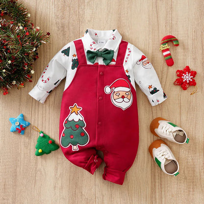 Baby Romper Cotton - Newborn Unisex Velvet Santa Elk Long Sleeve 0-18 Months