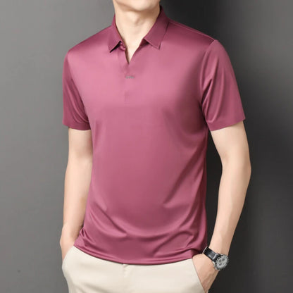 Men's Polo Shirt - Elastic Stretch, Business Casual Short Sleeve Polo for Office Wear