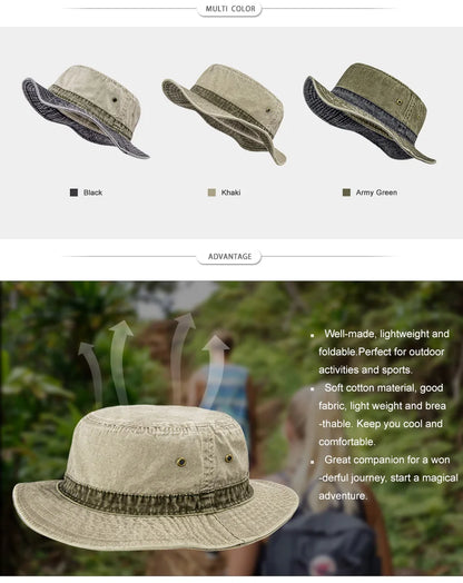 VOBOOM Bucket Hats for Men Washed Cotton Outdoor Panama Hat Summer Fishing Hunting Cap UV400 Sun Protection Caps Panama Hat