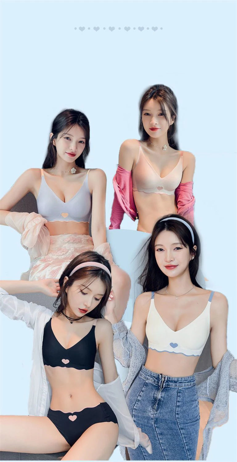 2pcs Womens Seamless Sweet Anti Sagging Bra Girl Thin Brassier Lady Comfort Soft Breathable Bra Student Simple Fashion Underwear
