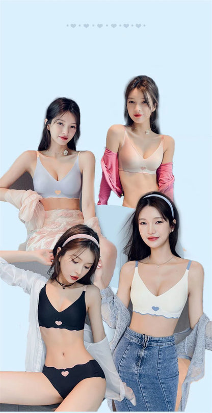 2pcs Womens Seamless Sweet Anti Sagging Bra Girl Thin Brassier Lady Comfort Soft Breathable Bra Student Simple Fashion Underwear