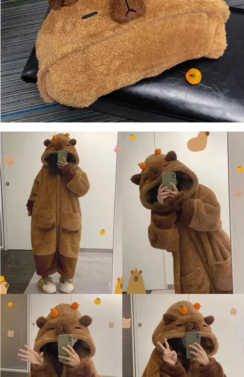 Soft Cute Animals Shape Blanket Pajamas Unisex For Adult Coral Velvet Warm Cosplay Loose  Pajamas Pants Home Wear