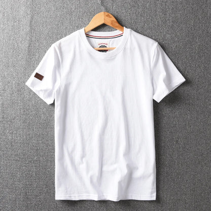 Summer New American Retro Short-sleeved O-neck Solid Color T-shirt Men's Fashion Simple 100% Cotton Washed Casual Sport Tops