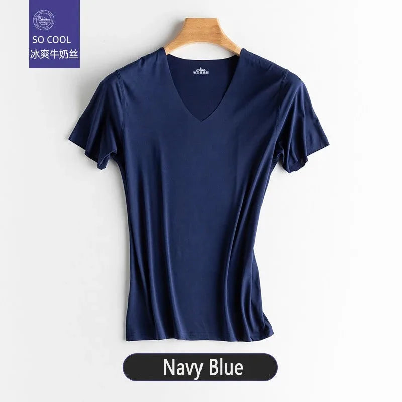 Men's Ice-Silk V-Neck T-Shirt – Seamless Breathable Sports Tee (M–5XL)