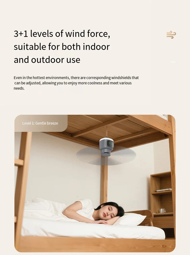 HOMEFISH 12000mAh Camping Ceiling Fan Portable Outdoor Tent Air Circulator Cooling Fan with High Capacity