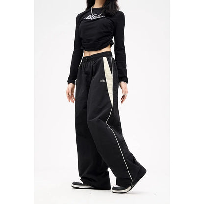 Retro Side Stripe Bowknot Wide Leg Pants Women High Waist Casual Sports Trousers Harajuku Cargo Pants Streetwear Hip Hop Joggers