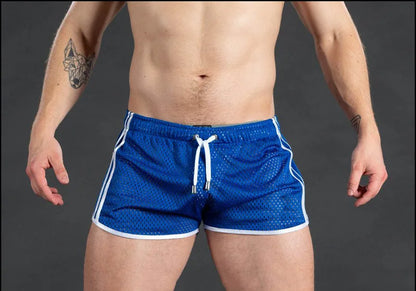 2025 new muscular fitness men's beach pants sports fitness casual quick dry hole breathable thin three-quarter pants men's sport