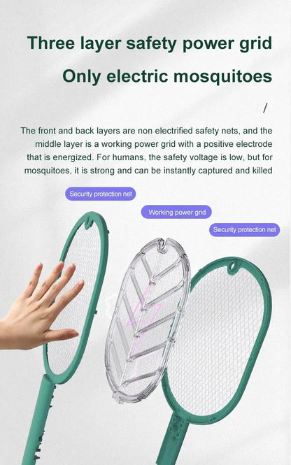 Electric Mosquito Swatter Mosquito Killer USB Rechargeable Angle Adjustable Electric Bug Zapper Fly Bat Insect Swatter