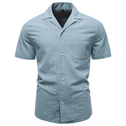 AIOPESON Men's Casual Stripe Design Shirt Short Sleeve Button Pocket Cotton Soft Breathable Lightweight Summer Daily Wear