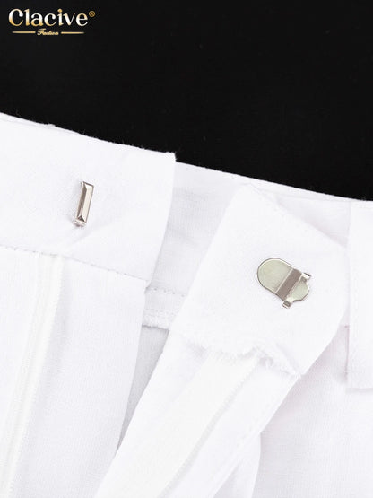 Clacive Summer White Linen Two Piece Set For Women 2023 Fashion Sleeveless Tank Top New In Matching High Waist Wide Pants Set