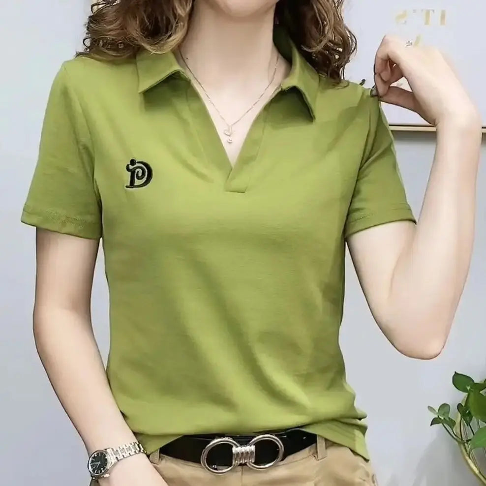 Women Polo Shirt - Plus Size Summer Polo Tee | Short Sleeve V Neck Pullover