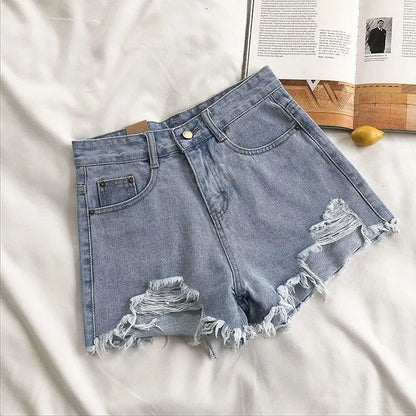 Women's High-Waist Denim Shorts – Korean Tassel Jean Shorts