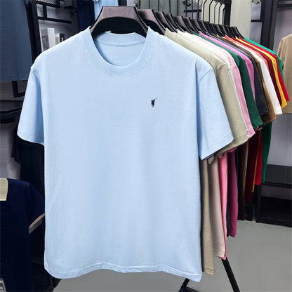 Xiaoma Embroidery Casual Pure Cotton Short Sleeved T-shirt for Young Men, Round Neck Solid Color T-shirt for Men