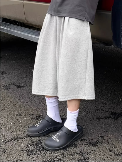 Men's Loose Street Style 7/8 Length Shorts Summer Casual Sports Elastic Waistband Pleated Hem Strong Draped Look