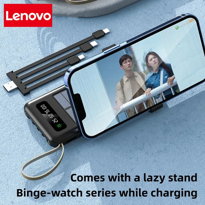 Lenovo Solar Power Bank 50000mAh Large Capacity Mobile Power Fast Charging Battery Dual USB 4 Cables For iPhone Samsung